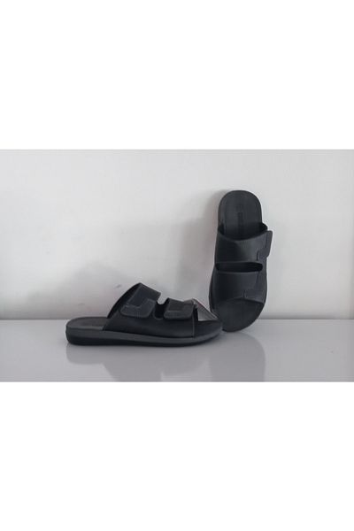 GEZER Black Gezer 15086 Striped Soft Sole Stylish Men's Slippers