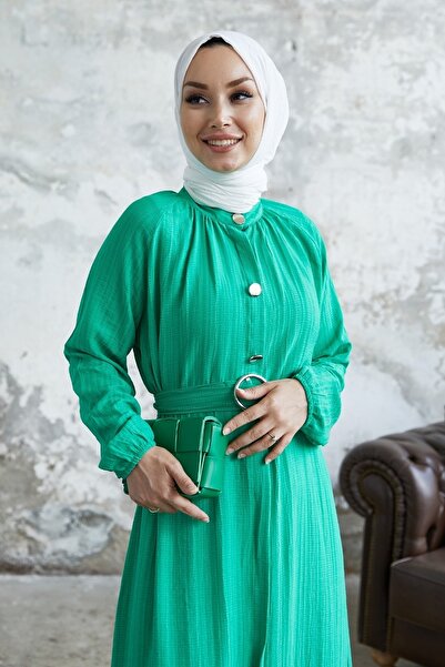 InStyle Rochie Emilya Hidden Placket Button Detail - Verde