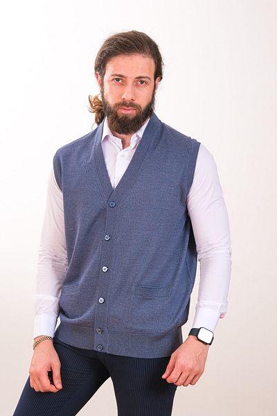 Çukurova Woolen Men's Knitwear Vest - Aviator Blue
