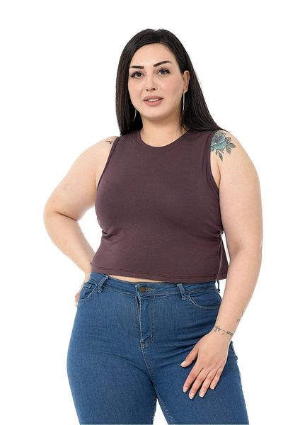 DISENTIS MODEST Plus Size Crew Neck Sleeveless Crop Viscose Dark Mink Body