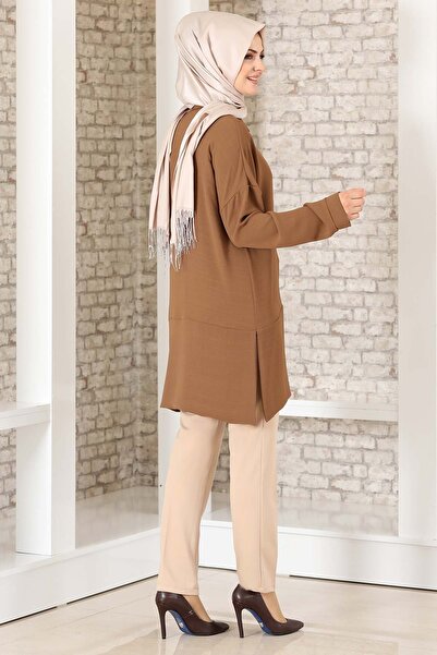Fashion Showcase Button Detail Casual Tunic Brown
