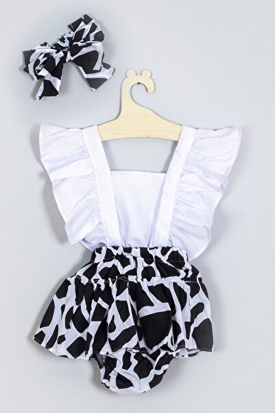 ADABEBEK Bandanalı Fırfırlı Zebra Salopet Tulum 003