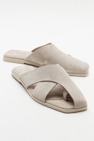 Luvi Γυναικείες παντόφλες Land Beige Suet από γνήσιο δέρμα
