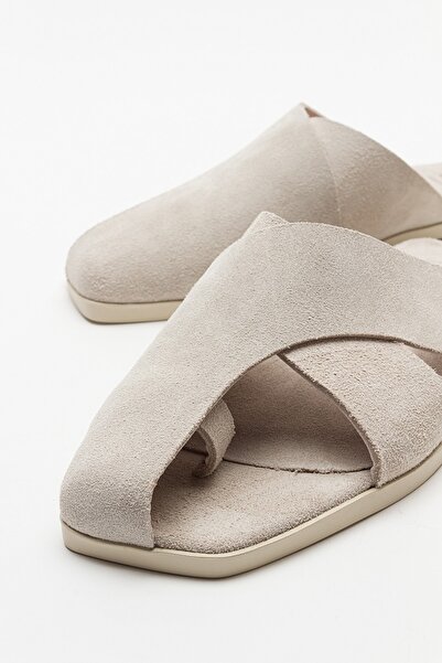 Luvi Land Beige Suet Valódi Bőr női papucs