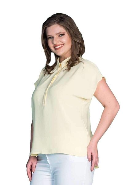 Hanezza Plus Size Women's Blouse - Polo Neck Half Sleeve with Stylish Design and Jesica Fabric