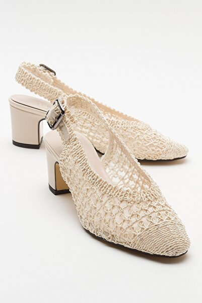 LuviShoes حذاء LOPA بيج محبوك بكعب نسائي