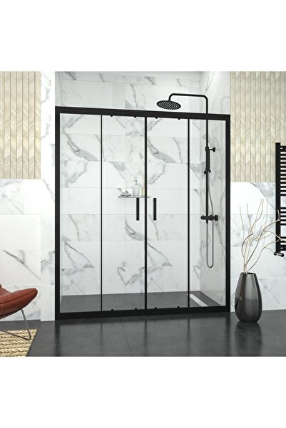 TEKNO DUŞ DUŞAKABİN TEKNE VE KÜVET SİSTEMLERİ BLACK CASTOR 6mm Şeffaf Cam Ort...