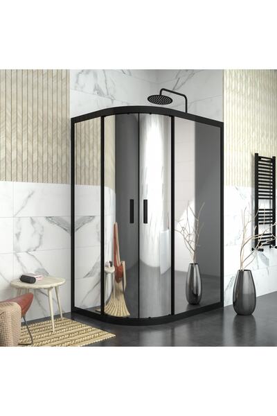 TEKNO DUŞ DUŞAKABİN TEKNE VE KÜVET SİSTEMLERİ BLACK SİRİUS 6mm Reflekte Cam Asimetrik Oval Duşakabin