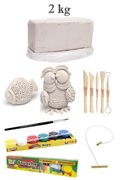 GLANCE Vakumlu Seramik Çamuru Beyaz 2 KG Rich Funny Kids 15 ML Guaj 6 Lİ Set