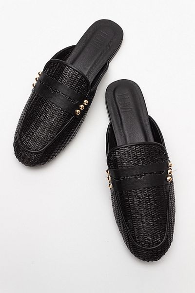 LuviShoes 165 Γυναικείες Παντόφλες από Γνήσιο Δερμάτινο Μαύρο Ψάθινο