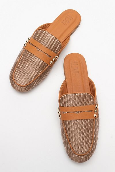 LuviShoes 165 Genuine Leather Brown Straw Women's Slippers