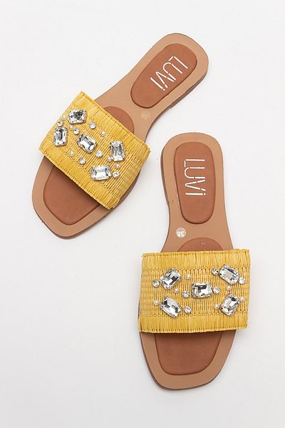 LuviShoes NORVE Damen-Hausschuhe aus gelbem Strohstein