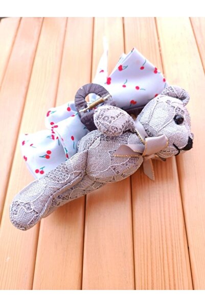 EyER Shoping مشبك ربط VIP من الدانتيل مع دمية دب (شريط بنفس اللون يمكن أن يختلف)