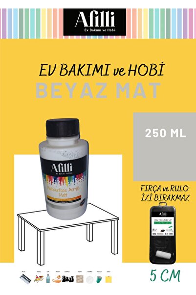 Filli Boya FİLLİ BOYA AFİLLİ MULTİSURFACE AKRİLİK MAT BEYAZ 250 ml + HOBİ RUL...
