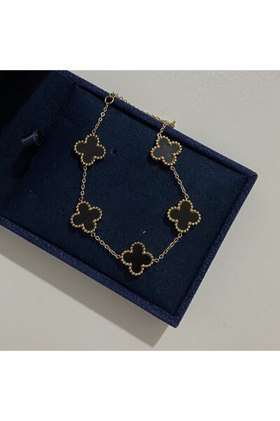 fiore fashion Van Cleef Çelik Bileklik Siyah Sedefli