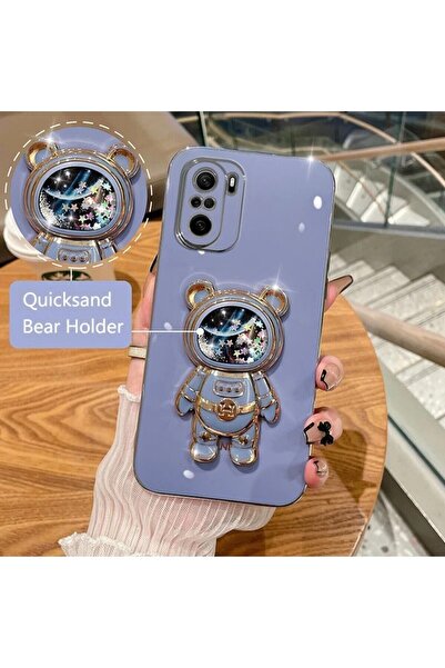 AKSEFİZZ Xiaomi Redmi Note 10/10s Uyumlu Simli Yıldızlı Ayıcık Astronot Stand...