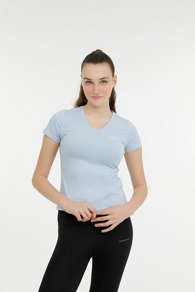 lumberjack W-CT130 BASIC V NECK T-SH Tricou albastru pentru femei cu mânecă scurtă