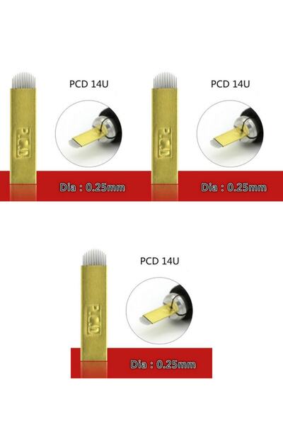 iğnem 14 Pin U zlatno žuta PCD igla za mikroblading, set od 3 komada
