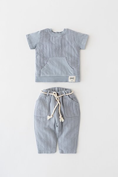 Banamio Elijah Textured Kangaroo Pocket Crew Neck Double Muslin Set