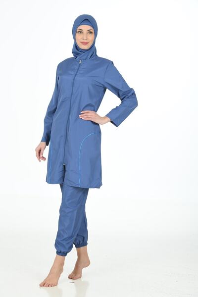 Fantasy Parachute Fabric Solid Color Full Covered Oversize Hijab Swimsuit 3369