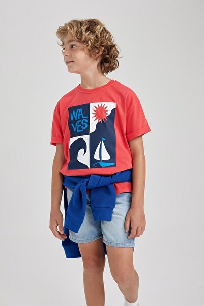 DeFacto Boy's Oversize Fit Crew Neck Printed Short Sleeve T-Shirt