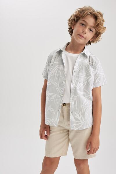 DeFacto Boy's Patterned Linen Look Short Sleeve Shirt X7500a623hs