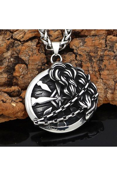 Viking Shield & Chain Scandinavian Chain Shield Embroidered Nordic 316L Steel Men's Necklace