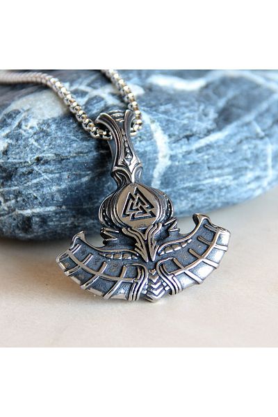 Viking Thor Hammer Mjollnir Mythological Viking Valknut Steel Necklace