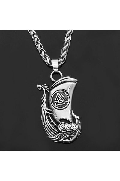 Viking Norse Mythology 316l Necklace with Ship Valknut Symbol