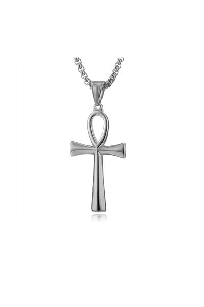 Viking Egyptian Mythology Ankh Nile Key Design Grey Men's Steel Necklace