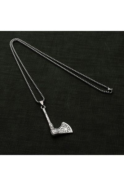 Viking Ax Kolovrat Triquetra Design Steel Necklace