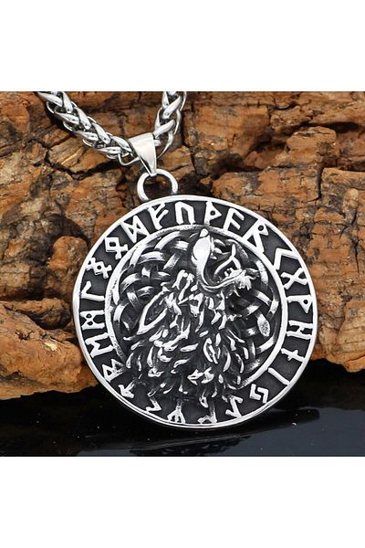 Viking Fenrir Odin Nordic Wolf Geri & Freki Runic Symbol Scandinavian 316L Steel Men's Necklace