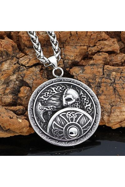 Viking Nordic Warrior Medallion 316L Steel Braided Chain Men's Necklace
