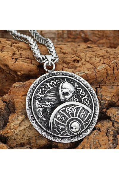 Viking Nordic Warrior Medallion 316L Steel Braided Chain Men's Necklace