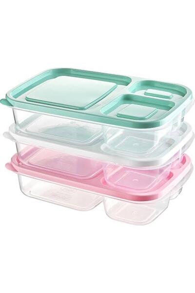 abnturk Zambak 3 Bölmeli Saklama Kabı pembe kapak 15x20 cm