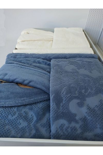 Özdilek Curve Οικογενειακό Σετ Μπουρνούζι - Cream Indigo