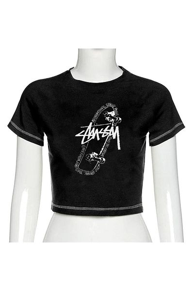 Touz Blunt Blunt Y2k Skateboard Backstitch Black Crop