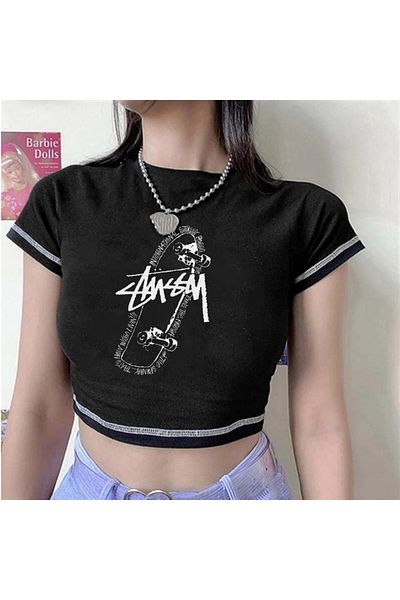 Touz Blunt Blunt Y2k Skateboard Backstitch Black Crop