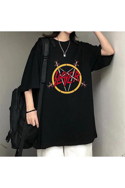 Touz Μπλουζάκι Slayer Printed Μαύρο Unisex Oversize Rock Series