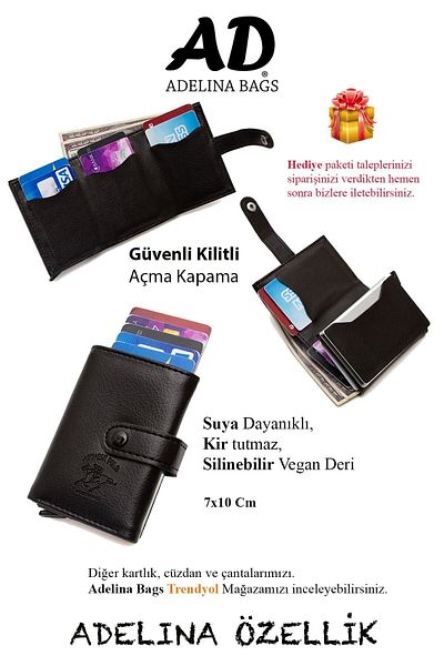 Newishpolo Πορτοφόλι Adelina Μαύρο Δερμάτινο Μηχανισμό Snap Card Holder (7CMX10CM)
