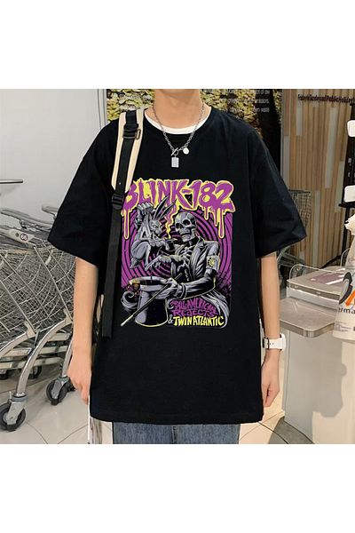 Touz Rock Series Blink 182 Printed Black Unisex Oversize T-shirt
