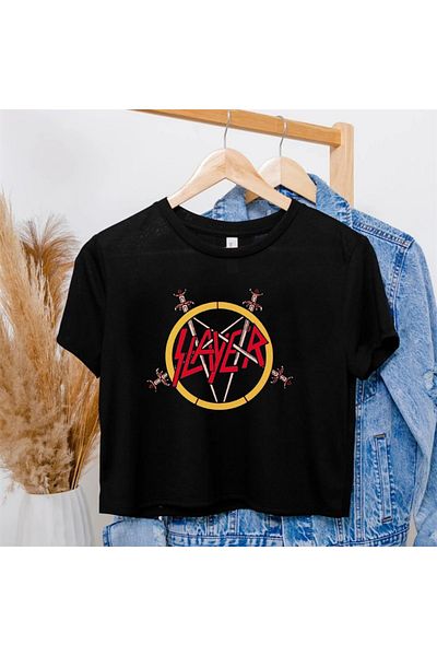 Touz Rock Series Slayer Printed - Zolid Wear Black Crop Top