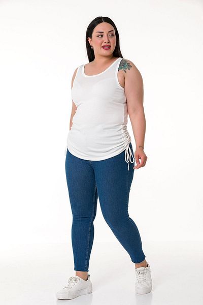 DISENTIS MODEST Large Size Thick Strap Viscose Ecru Body with Tunnels on the Sides