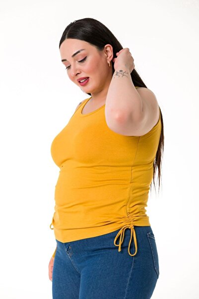 DISENTIS MODEST Plus Size Viscose Mustard Body with Thick Straps and Tunnels on the Sides