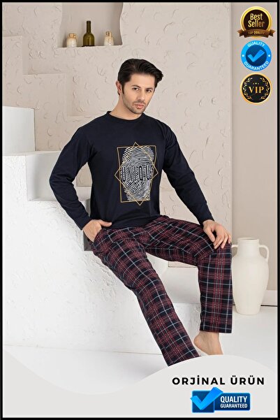 OverPazar Довгорукавний чоловічий піжамний комплект Розкішний чоловічий піжамний комплект