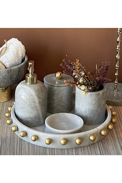 MIARIK DESIGN & DEKORASYON DEKORATİF MERMER ALTIN BOL TOP KABARE DETAYLI 5 Lİ...