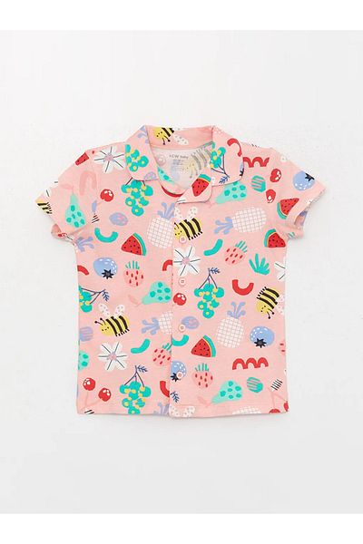 LC Waikiki Lcw Baby Polo Neck Short Sleeve Patterned Baby Girl Pajamas Set