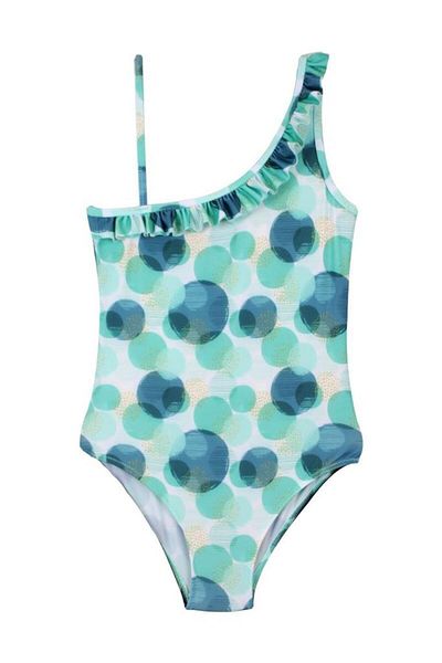 vawensea Frilly Strap Green Circle Patterned Lycra Girl's Swimsuit