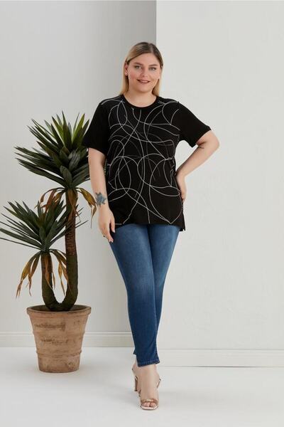 EMZAGİYİM Bisiklet Yaka Önü Desenli Bluz