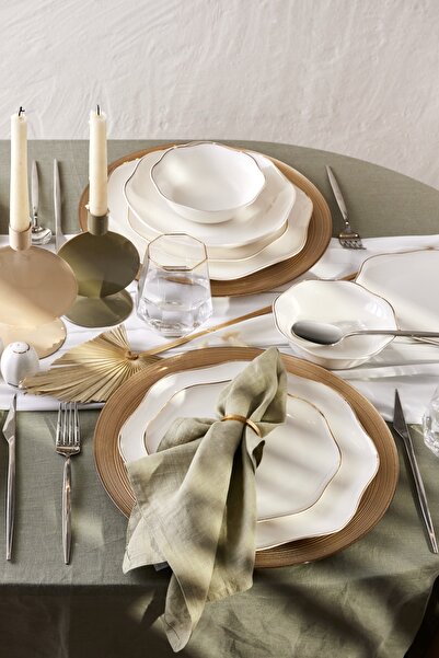 Emsan Lotus Fine Bone 53 Parça 12 Kişilik Yemek Takımı Gold